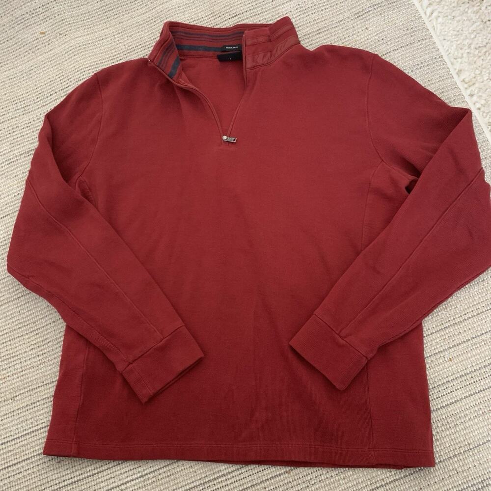 BOSS Hugo Boss 1/4 Zip Pullover Mens Large Brick Red 100% Cotton Sweater